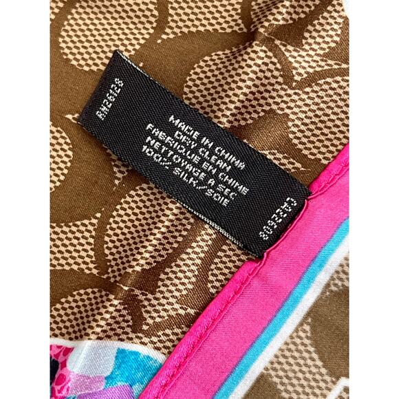 Coach Poppy Butterfly Print 100% Silk Square Scarf Brown / Pink - Picture 5 of 7